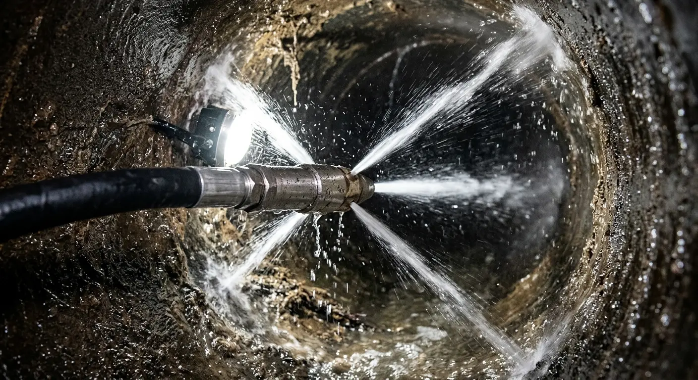 High-pressure hydro jetting nozzle cleaning sewer pipe for Storm Drain Cleaning in Southchase